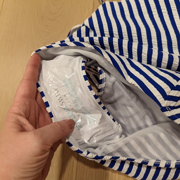 Blue and White Striped Swimsuit - Picture 2 of 10